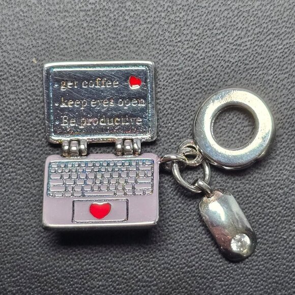 Laptop Charm in Silver Finish With Mouse Accent Charm (NWOT) - Picture 3 of 6